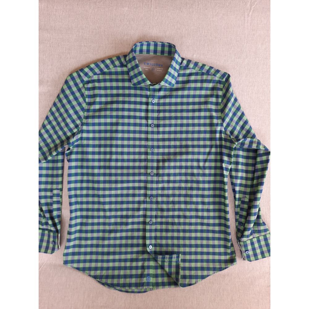 Twillory Men 17 Trim Fit Multicolor Checker Collar Long sleeve Button-Down Polo